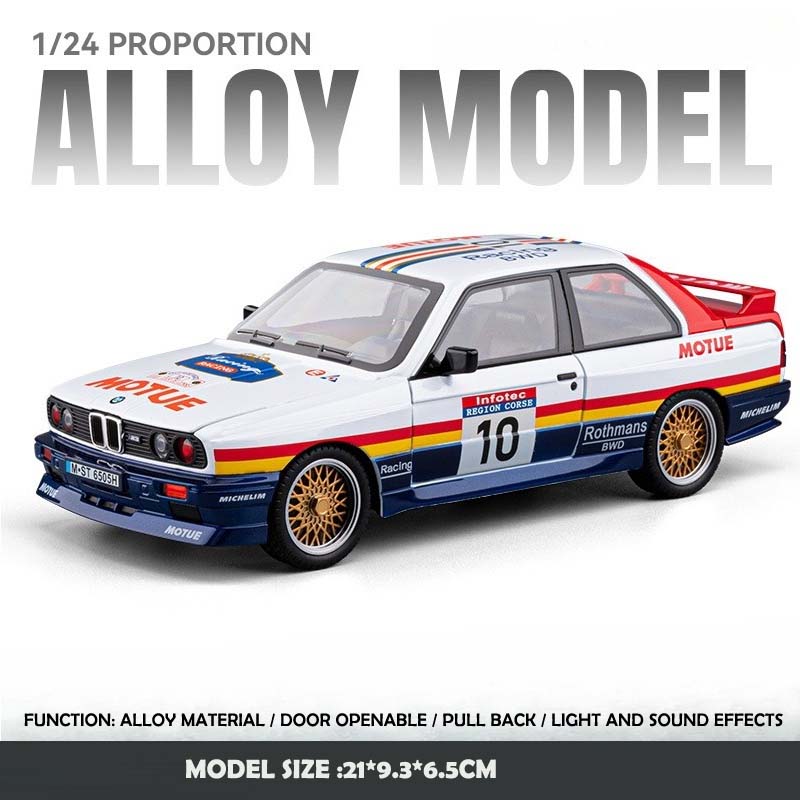 Симуляция 1/24 Спортивный автомобиль BMW M3 из сплава с звуком и светом, инерционный, металлическая миниатюра, коллекционная игрушка, транспортное средство, подарок