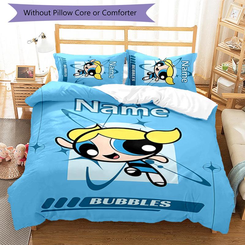 3pcs The Powerpuff Girls2 Cover Set - Personalized Name, HD Printed Bedding with 1 Cover and 2 Pillowcases - Perfect for Home Decor, Easy Care