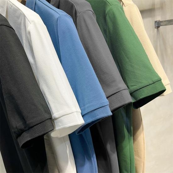 Мужская летняя футболка, сплошной цвет, ледяной шелк, свободный отложной воротник, короткие рукава, мягкий дышащий легкий пуловер на пуговицах, деловой офисный топ