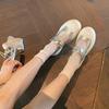 Cowhide Version~ Velcro Leather One-pedal Thick-soled Heightening Shoes Silver Mary Jane Single Shoes Muffin White Shoes