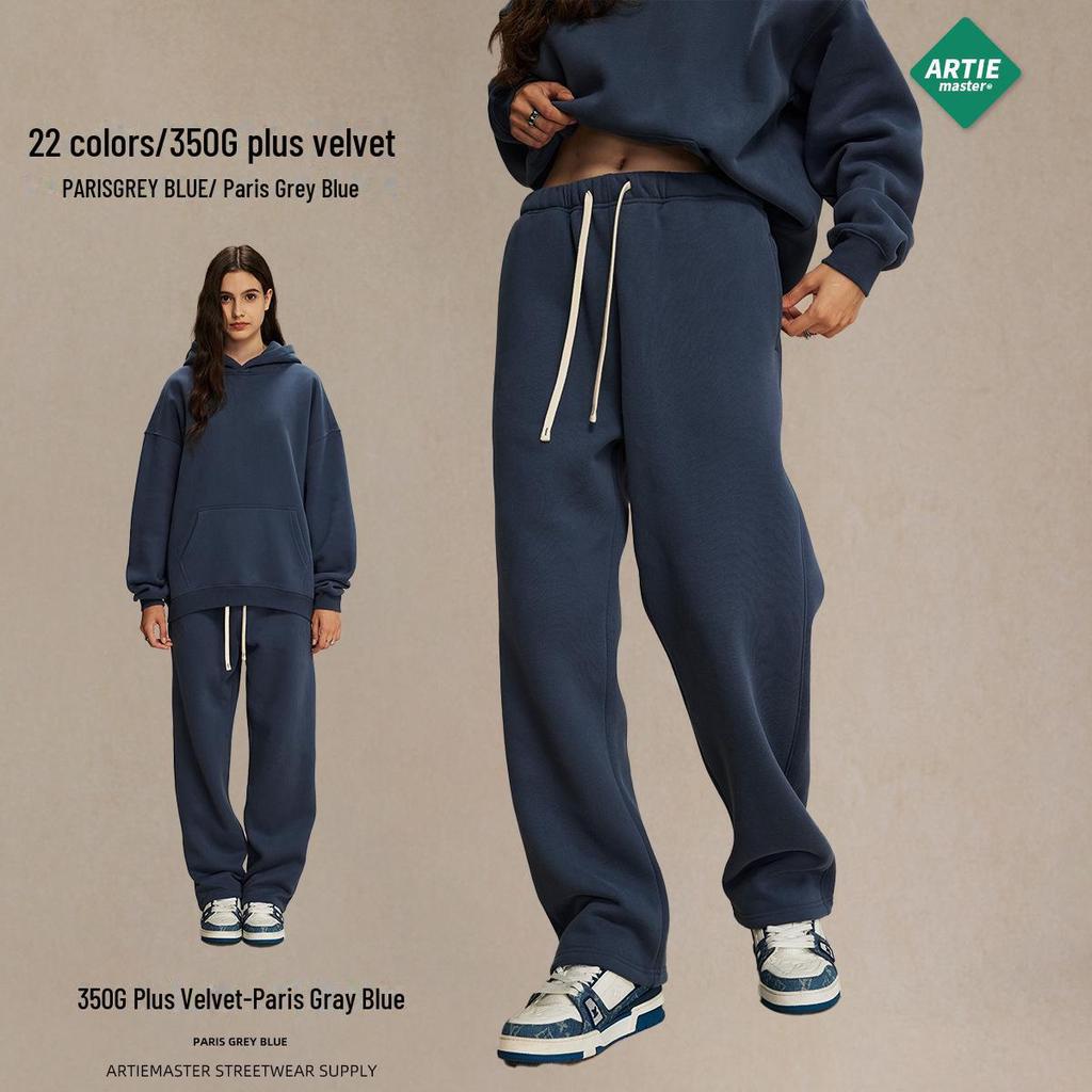 2024 Autumn/Winter Men's Thick 350g Velvet Straight-Leg Loose Casual Sports Trousers