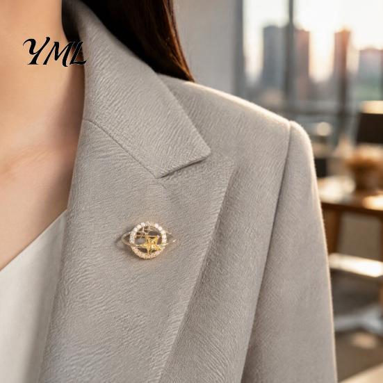 Secure Brooch Pin Rhinestone Planet Star Pin, Hollow Badge Decorative Clothing Decoration Jewelry, Accessory for Suits Coats Scarves Shawls