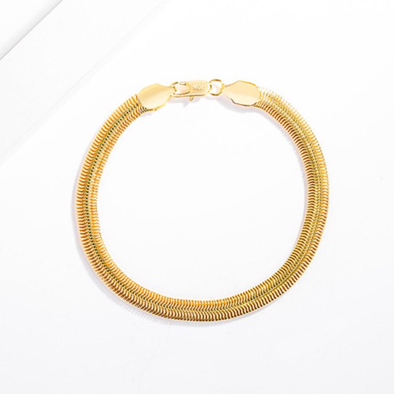 Мужская цепочка TEMU Змеиная кость 18 карат золота - Европейская и американская мода, плоская цепочка 6 мм, популярный стиль