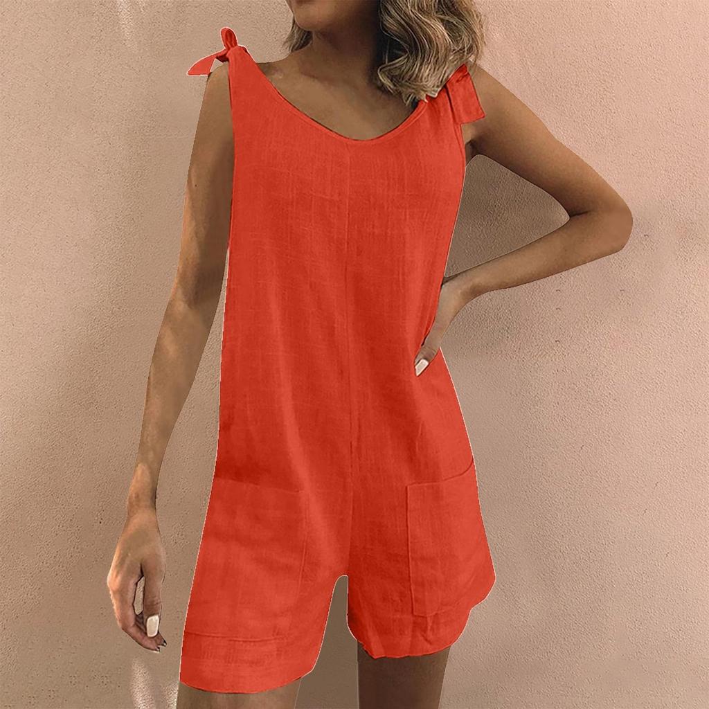 Women's Casual Loose Solid Color Overalls With Pockets And Sleeveless Jumpsuit Jumpsuit