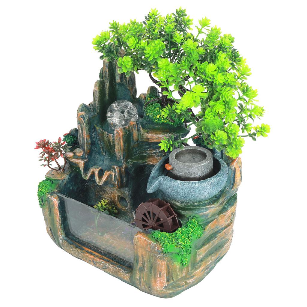 Tabletop Fountain Small Rockery Waterwheel Desktop Fish Container Indoor Fengshui Decor