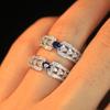 Retro Women Ring with Bling Blue/White Cubic Zirconia Fancy Finger Accessory for Vintage Party Temperament Female Jewelry