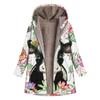 Женское повседневное зимнее пальто с длинными рукавами и длинными рукавами с крупным принтом на молнии и плюшевым капюшоном