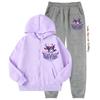 2 шт. Куртка с капюшоном с принтом кошки для девочек, комплект спортивных брюк Куроми, мягкая толстовка на молнии с карманами, повседневный наряд с длинным рукавом для весны и осени для улицы