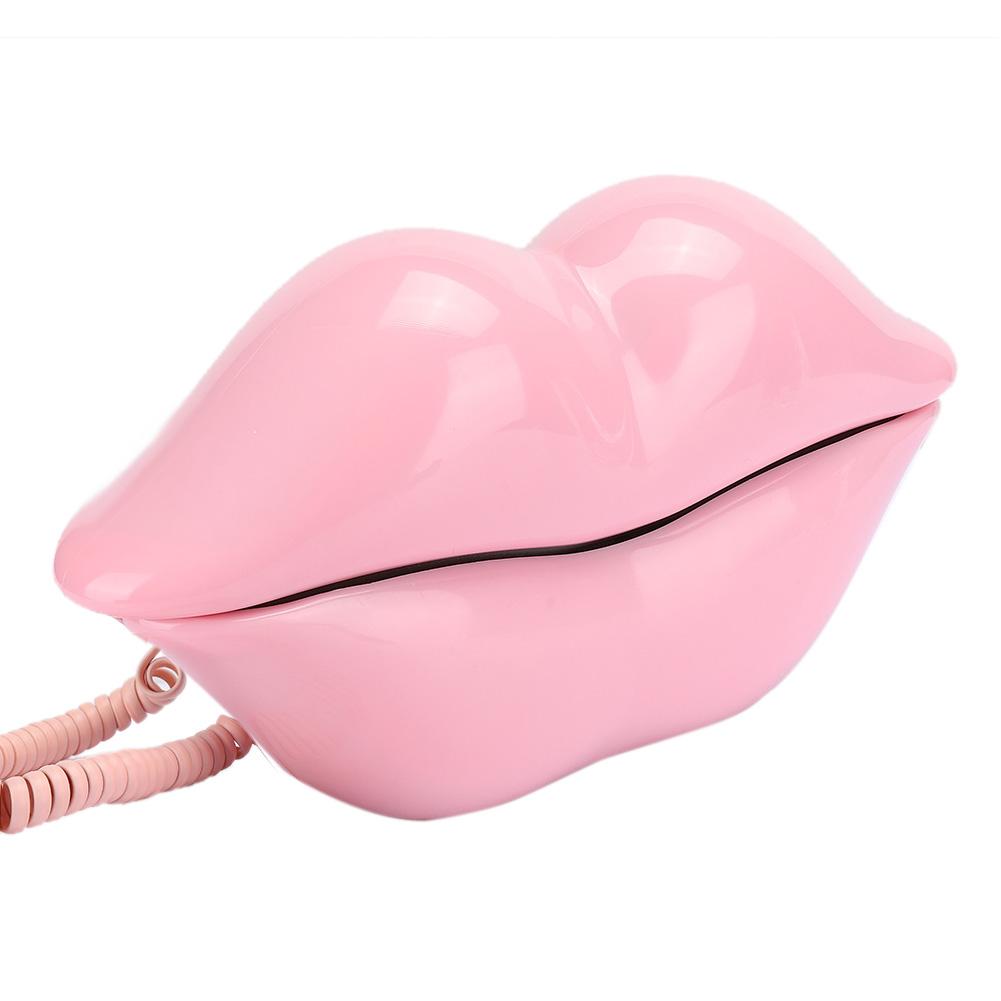 European   Home Telephone Fashionable Pink Lips Shape Desktop Landline Phone