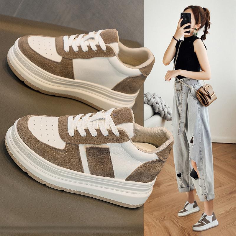 Spring and Summer New Inner Height Increase Leather Platform Student Casual Single Shoes Low Top Comfortable Sports Forrest Gump Shoes Women
