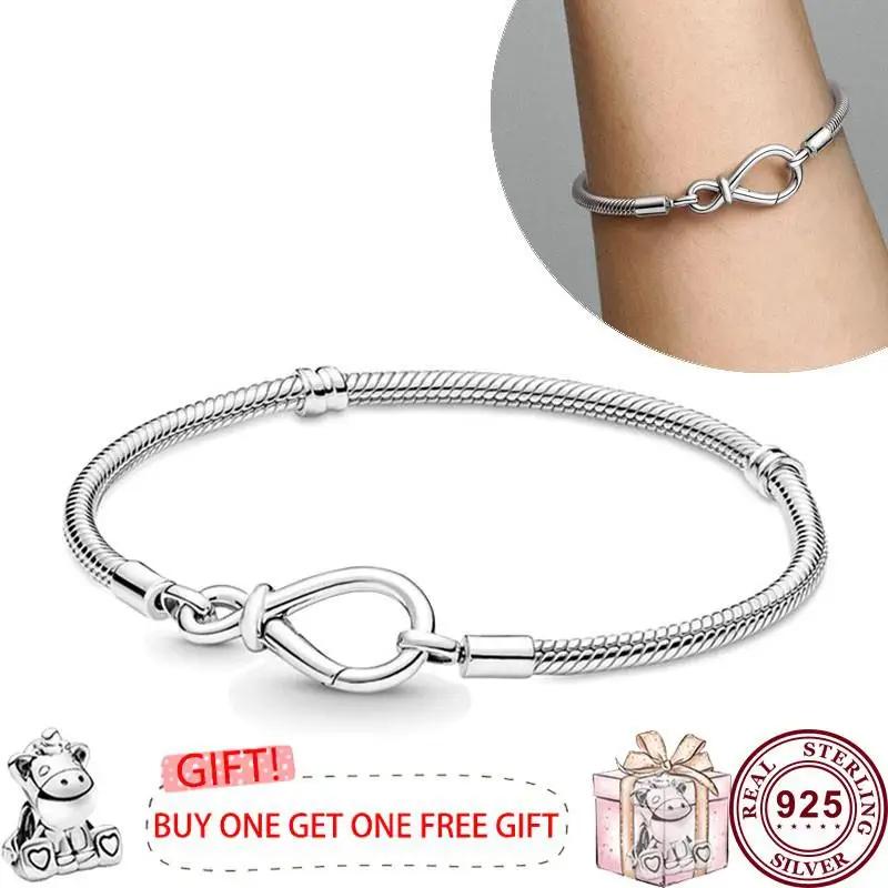 Лидер продаж, стерлинговое серебро S925, изысканный женский браслет с логотипом Eternal Love для оригинальных очаровательных ювелирных изделий