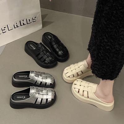 Баотоу полутапочки женские летние новые уличные плетеные полые мюли квадратный носок ретро Майяр римские женские сандалии