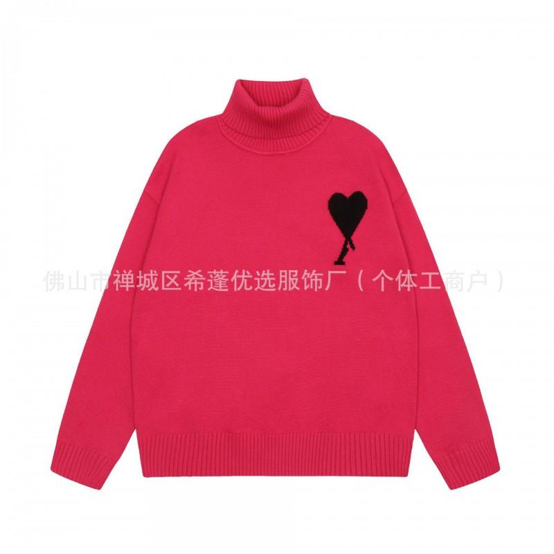 Oversized Knit Sweater With Heart Jacquard Round Neck Loose Fit Unisex Casual Pullover