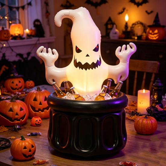 Inflatable Ghost Ice Bucket, Halloween Party Drink Tub, White Ghost Beverage Cooler for Decor, Outdoor Picnic Storage