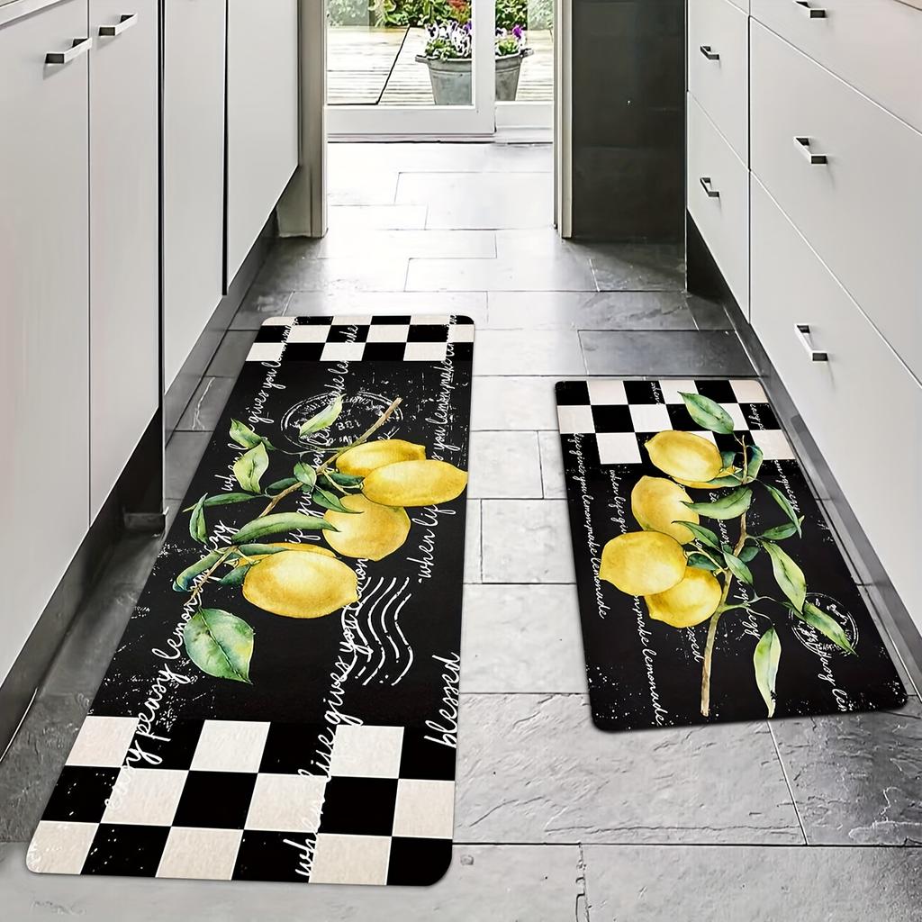 Luxury Creative Lemon Pattern Kitchen Mat Soft Thickened Kitchen Floor Mat Waterproof Non-slip Oil-proof Floor Mat Runner Rug