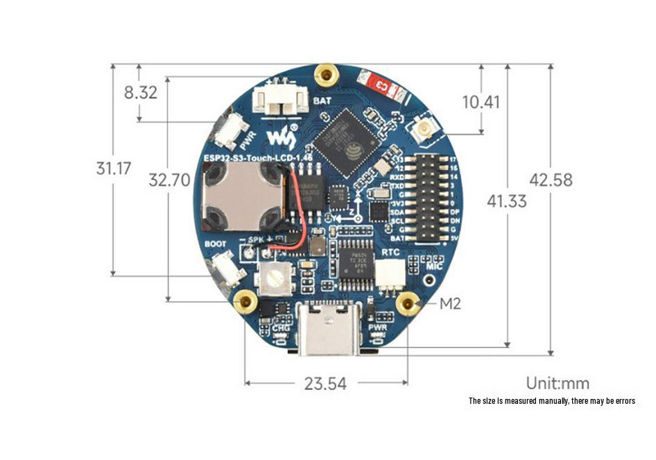 Разработческая плата ESP32-S3 с круглым сенсорным экраном 1,46 дюйма, поддержкой ИИ, WiFi, Bluetooth и воспроизведением аудио