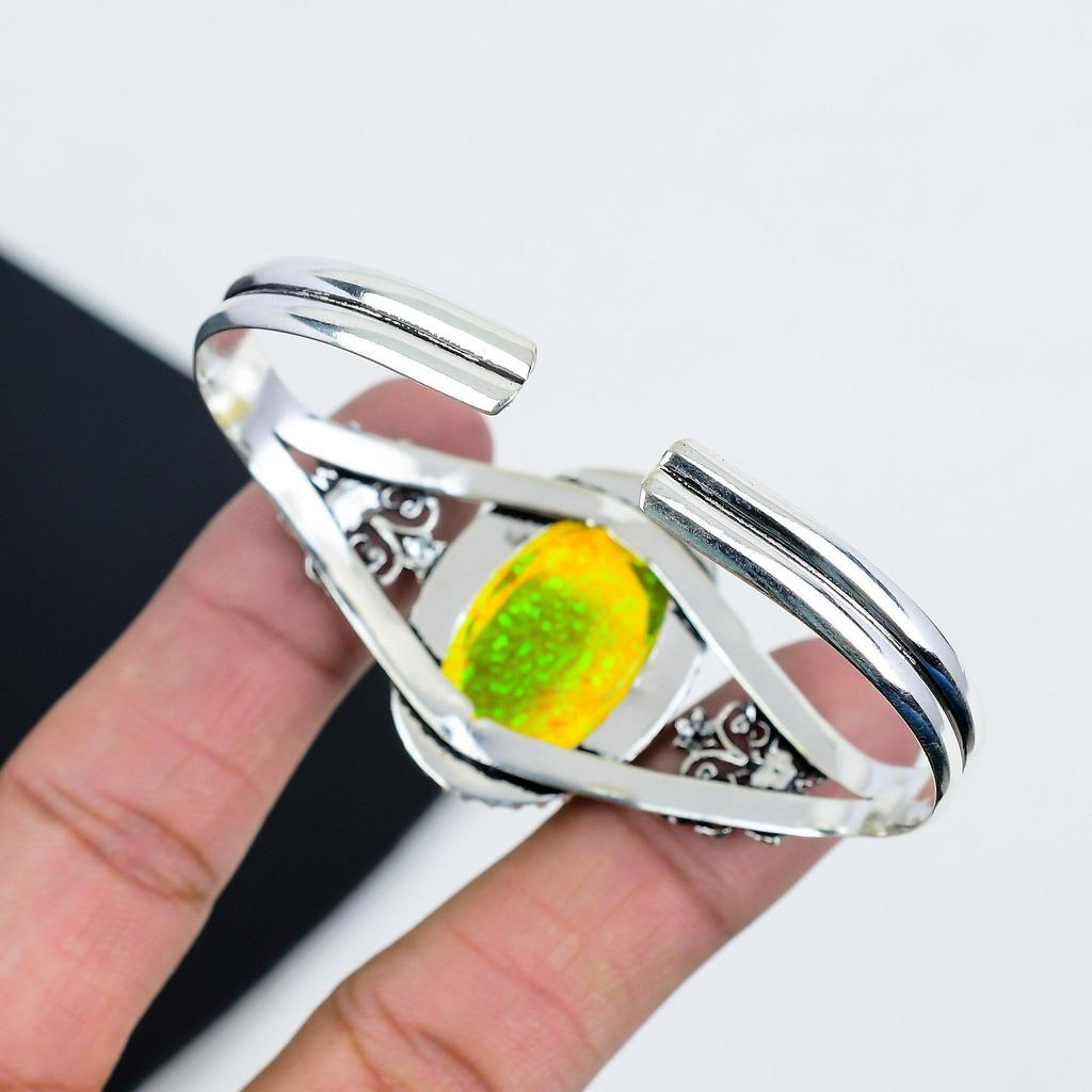 Натуральный желтый австралийский триплет опал драгоценный камень ручной работы браслет-манжета из стерлингового серебра 925 пробы, желтый австралийский опал браслет, для жены, унисекс браслет, подарки