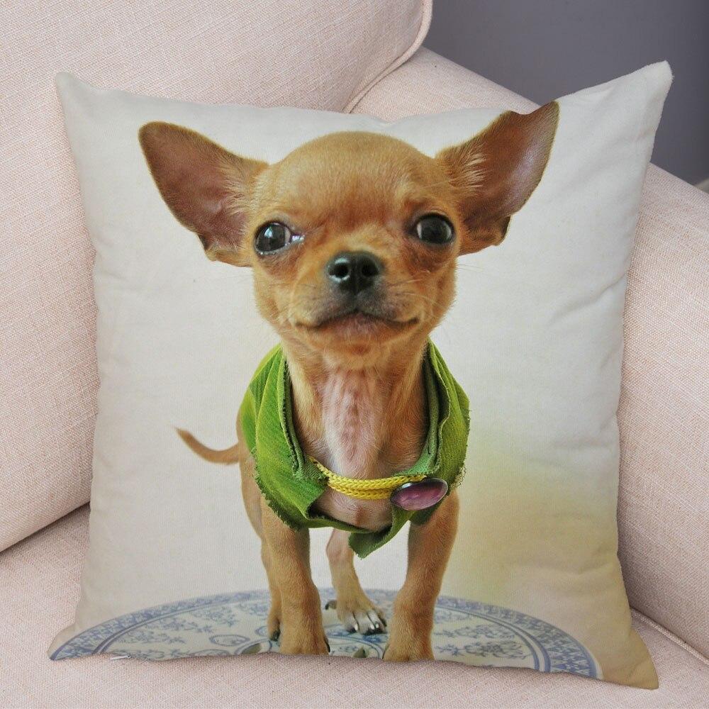 Cute Pet Animal Pillowcase Decorative Cute Puppy Chihuahua Pillowcase Soft Plush Cushion Cover for Car Sofa Home 45x45cm