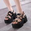 Sexy Gold Buckle Chunky Heel High Platform Sandals for Women Punk Goth Shoes Backless Ankle Strap Open Toe