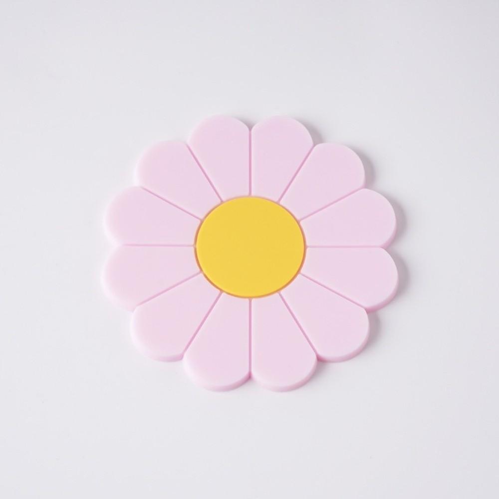 Heat-Resistant Cup Holder Mat Anti-slip Silicone Cup Pad Round Daisy Cup Coaster  Car Interior
