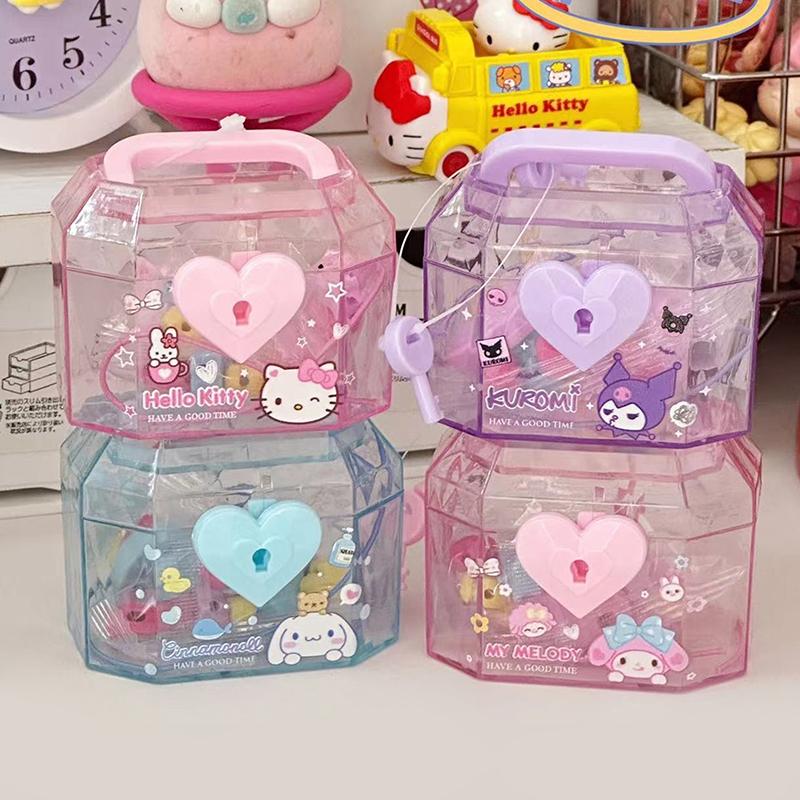 Kawaii Sanrio Kuromi Ящик для хранения с замком My Melody Treasure Chest Eraser Interest Diy Mini Eraser Канцелярские принадлежности для детей Подарок