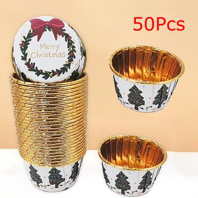 50 шт. Рождественские кексы Выпечка Безопасные бумажные стаканчики Защита окружающей среды Бумажные подносы Одноразовая праздничная упаковка Десерты