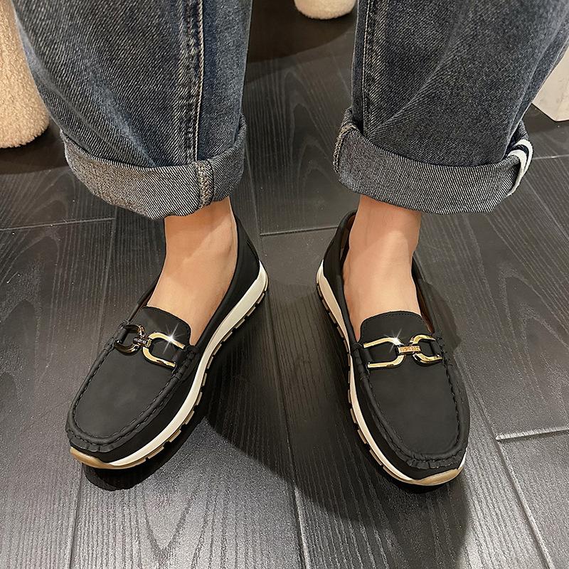 Весенняя новая мода круглый носок толстая подошва модные большой размер женские туфли-лодочки с металлической цепочкой