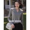 Базовая женская футболка Basic House с V-образным вырезом, длинным рукавом, из шелковой смеси