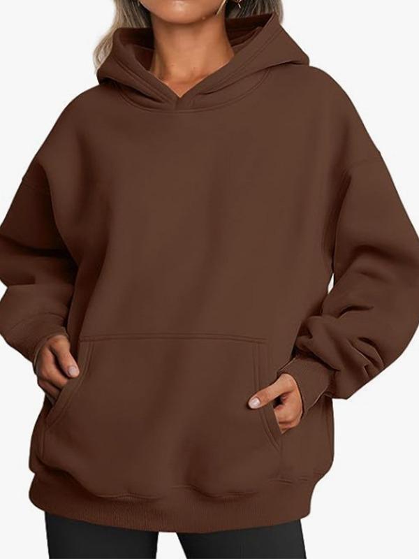 European and American Women's Casual Loose Solid Color Plus Velvet Hooded Sweatshirt - New Autumn/Winter Style