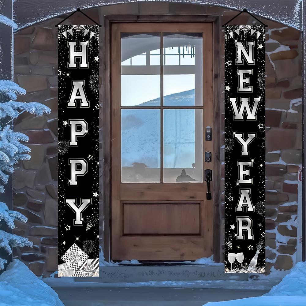 Happy New Year Couplet Banner Black 1 Pair 180x30cm Indoor Outdoor Decor