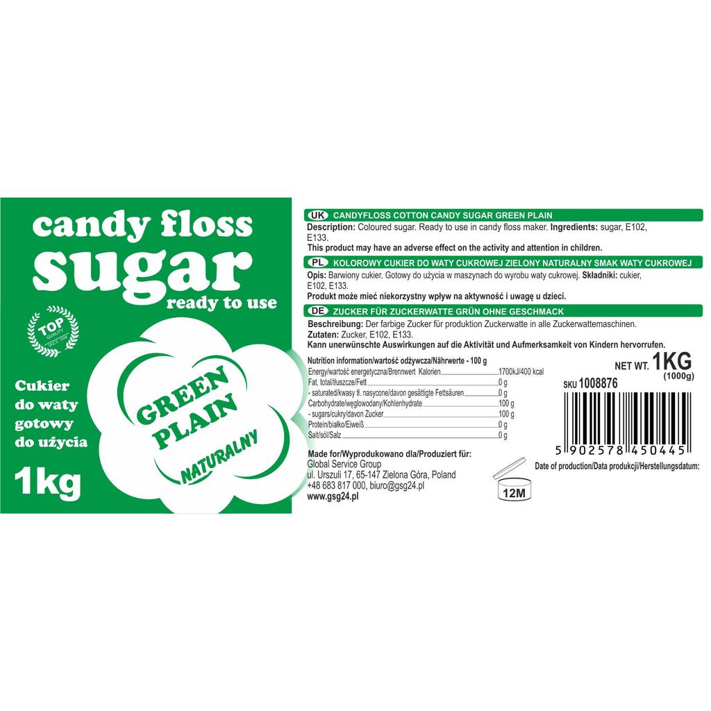 Colored Cotton Candy Sugar Green Natural Cotton Candy Flavor 1Kg