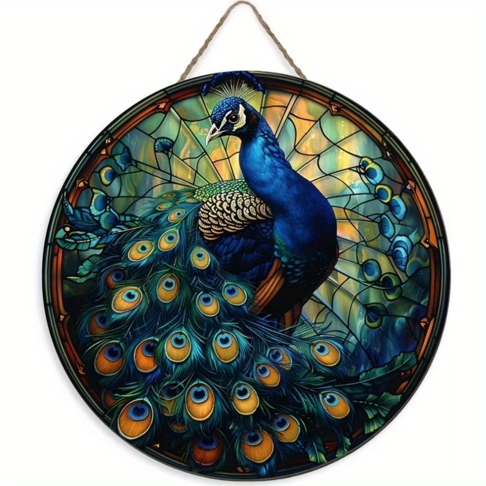 1 шт. 2d плоский круглый деревянный плоский знак - 20 см Знак с изображением птицы павлина, украшение для офиса и дома, подарки на День матери, настенные декоративные элементы на День благодарения