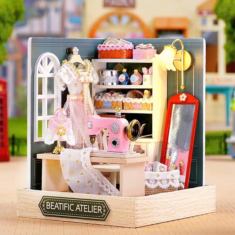 Wood Atelier Insert Candy Shop Model Dollhouses with Light Unique Craft Build Your Own Shop Model Craft