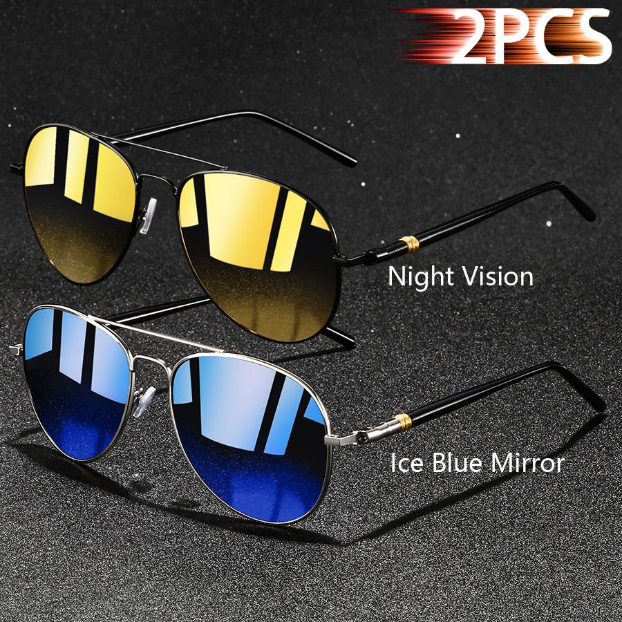 2 PCS Fashion Vintage Oval Sunglasses Men Women Fishing Driving Man Luxury Brand Designer Sun Glasses Anti-Glare Retro Eyewr