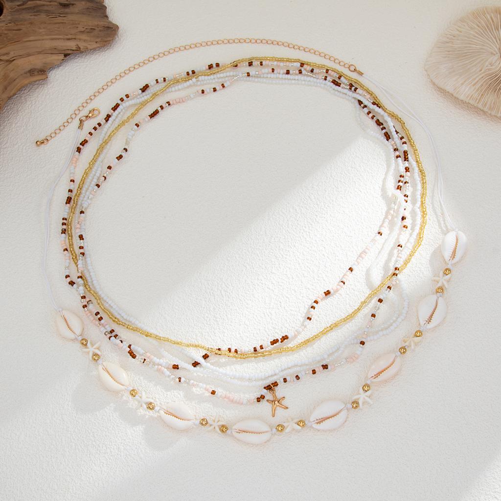 Salircon 6Pcs/set Boho Acrylic Bead Beaded Waist Chain Women Fashion Summer Beach Sexy Scallop Belly Chain Body Jewelry Gifts