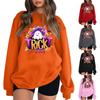 Ayollar uchun kundalik yumaloq bo'yinli uzun qisma pulover, Halloween bosmali top, uzun qisma xudi