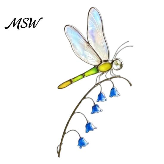 Iridescent Dragonfly Garden Decor Dragonfly/Butterfly/Ladybug/Bee/Snail Stake, Lily of The Valley Metal Yard Art for Weather Resistant Stakes