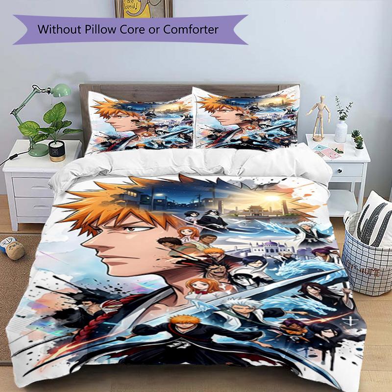 3pcs Duvet Cover Set (1*Duvet Cover + 2*Pillowcase, Without Core), BLEACH Print Bedding Set, Bedroom Decor, All‑Season, Birthday Gift