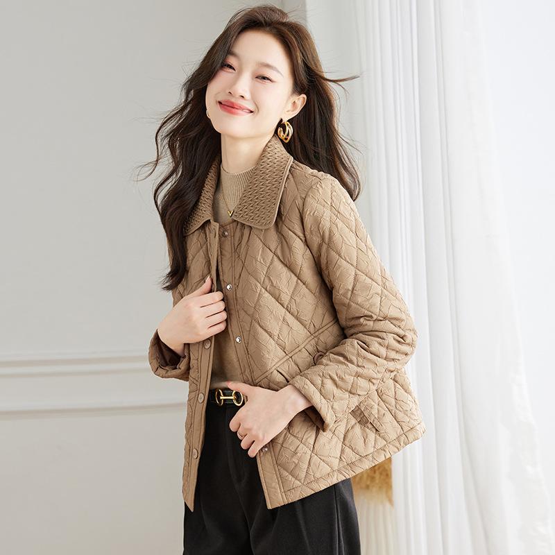 Легкая хлопковая куртка для женщин зимой, новая маленькая и короткая пуховая куртка из хлопка с ромбовидной сеткой Маленькая хлопковая куртка для теплой куртки