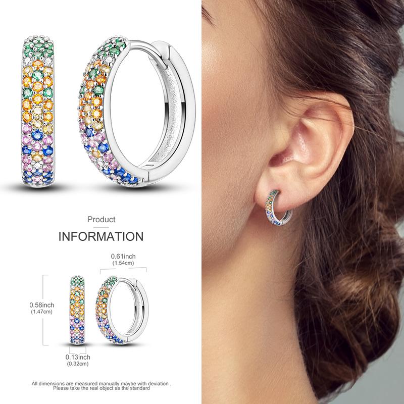 Серьги-кольца из серебра 925 пробы с разноцветными цирконами, паве, серьги-кольца для женщин, девушек, ювелирный подарок