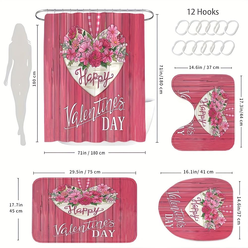 Набор из 4 предметов: шторка для душа для ванной комнаты, розовые цветы, шторка для ванной с 12 крючками, нескользящие коврики, коврик для крышки унитаза, перегородка для ванной
