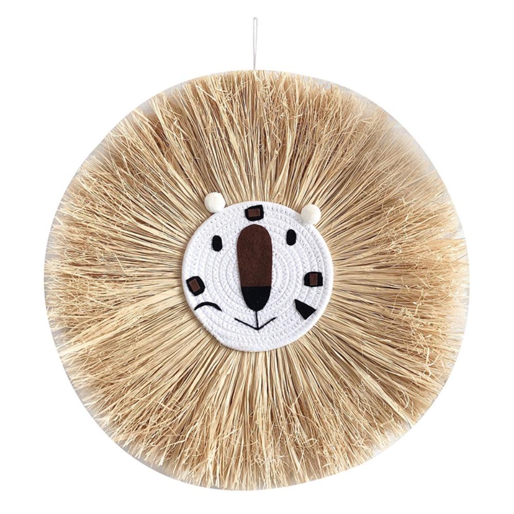 Ручной мультфильм Лев Тигр соломенный настенный ремесло хлопковая нить ткачество гобелен Декор