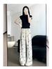 Japanese White Ice Silk Drapey Wide-Leg High-Waist Butterfly Ripped Pants - XS
