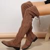 Women Boots Winter Brown Over The Knee Boots Comfort Lace Up Chunky High Heels Shoes Fashion Warm Suede Round Toe Boots