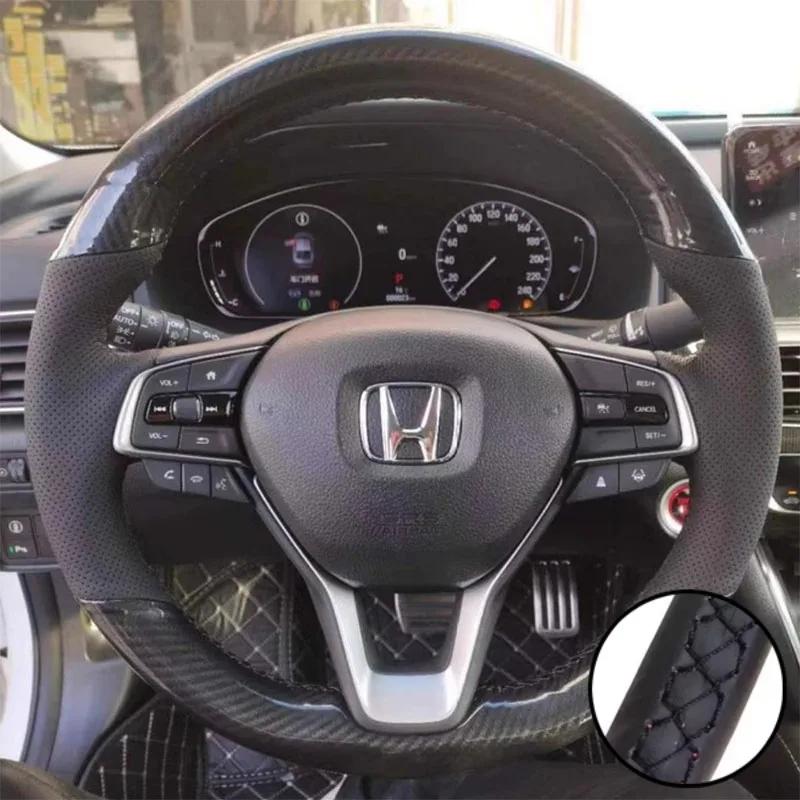 PLXI9 Car Steering Wheel Braid Cover Carbon Fiber Leather Breathable For Honda Accord 10 2018-2020 Insight 2019 Auto Accessories