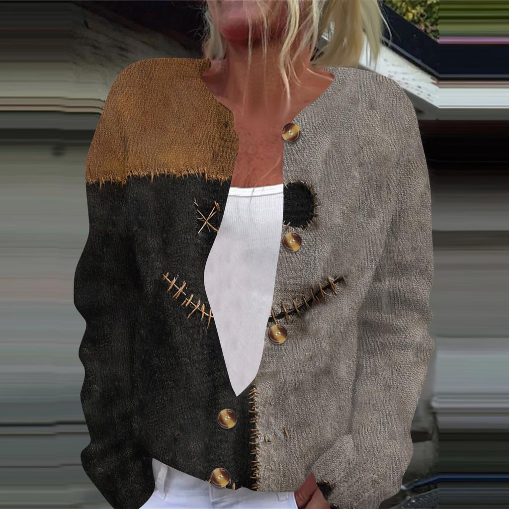 Women's Fashion Printed Long Sleeve Knitted Cardigan Button Down Jacket