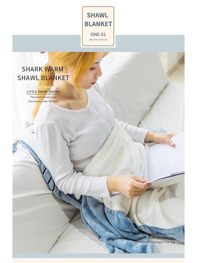 Спальный мешок с капюшоном Shark Flannel: Милое мультяшное цельное пижамное одеяло