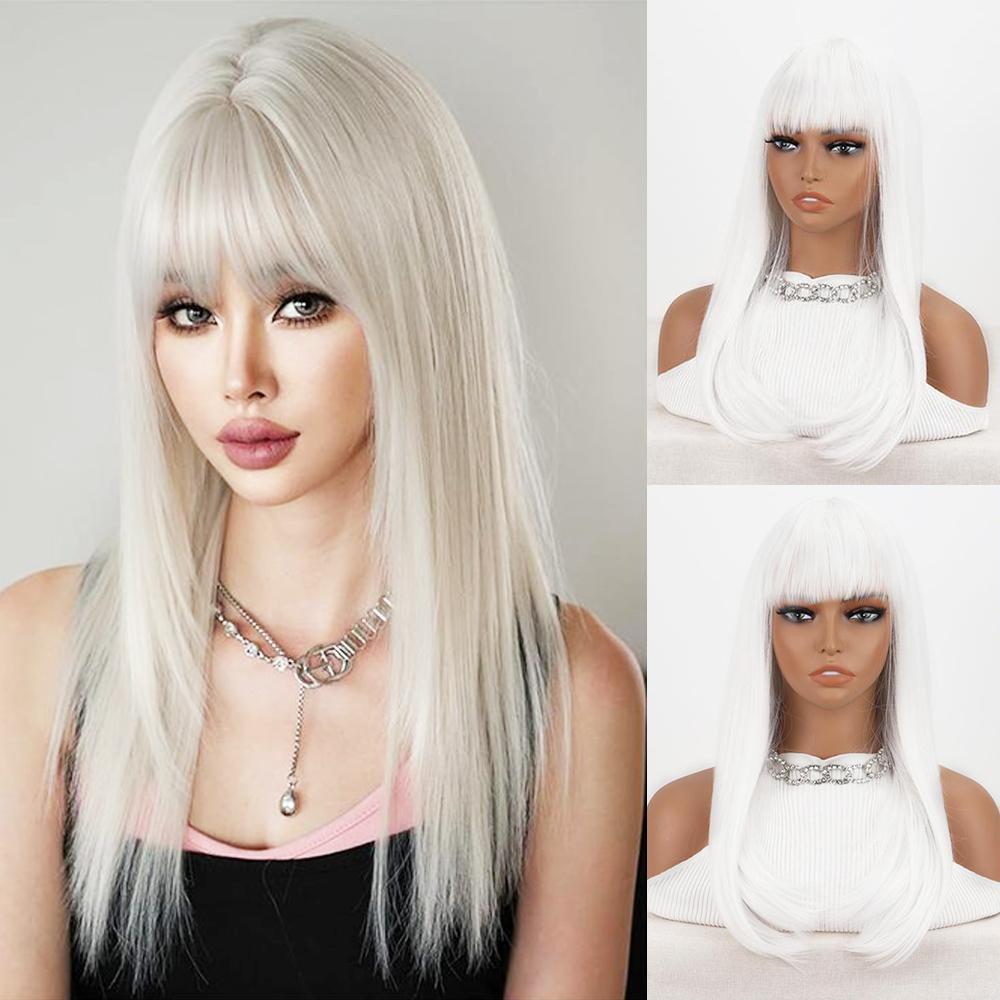 MISSQUEEN Синтетический длинный прямой парик с челкой, многослойные обычные парики, термостойкие парики, естественный вид для женщин, ежедневное использование