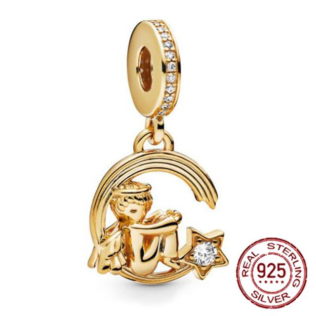 S925 Стерлингового Серебра Аист и Мерцающие Звезды Мотаться Шарм Подходит Оригинальный Модный Браслет S925 Женские Ювелирные Изделия Подарок