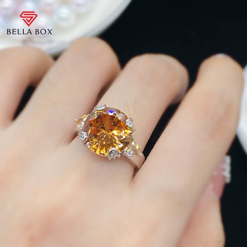 BELLA BOX Round Shape Bright Yellow Zircon Women's Rings Elegant Accessories For Party Wedding Anniversary Gift Statement Jewelry